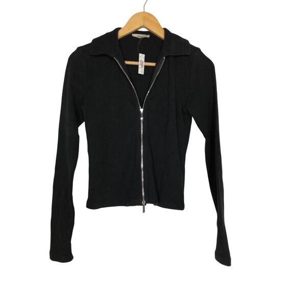 Madewell Fill Zip Top Ribbed Long Sleeve Collared  Jet Black NWT M - Picture 4 of 8